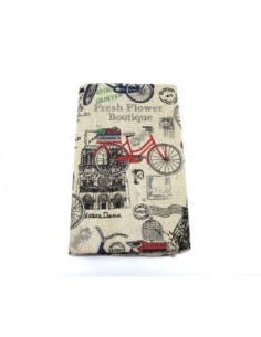 Coupon tissus motif vélo, monument style vintage sur fond beige écru 70cm X 90cm 2