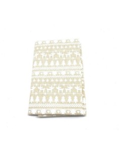 Coupon tissus motif neige, sapin, cerf blanc sur fond beige écru 70cm X 90cm 2