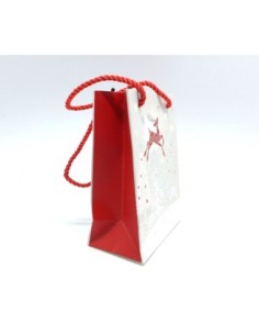 Pochette cadeaux papier cartonné glacé thème Nöel motif renne, sapin gris argenté, rouge et blanc 2