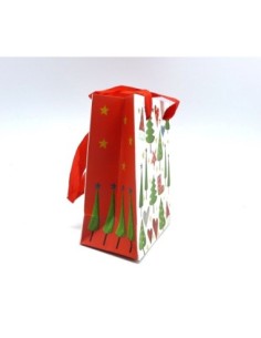 Pochette cadeaux papier cartonné glacé motif Noël sapin, bonnet, botte sur fond blanc 2