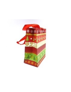 Pochette cadeaux papier cartonné glacé motif Noël sapin, flocon de neige sur fond rouge 2