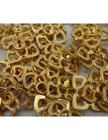 Connecteur, médaille, cabochon fleur carré en métal doré 10,3mm