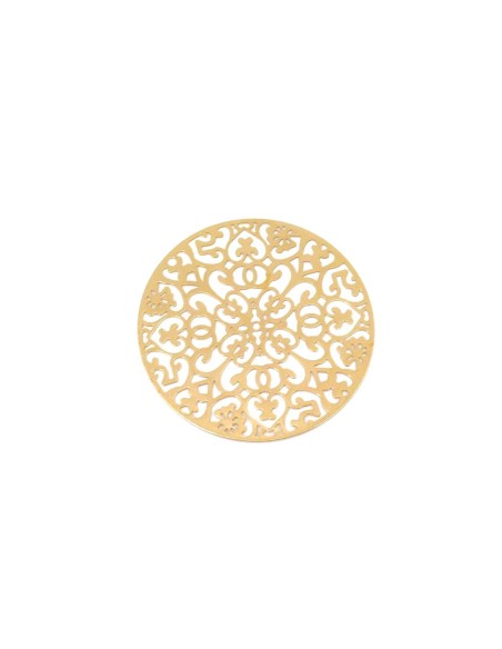 Connecteur Estampe en filigrane ronde fine 40mm en métal doré