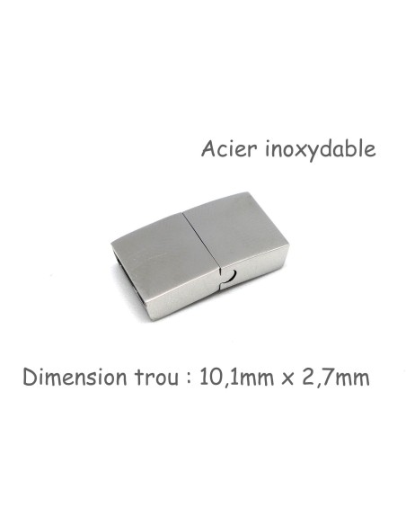 Fermoir aimanté en acier inoxydable argenté pour lanière  cuir de 10mm