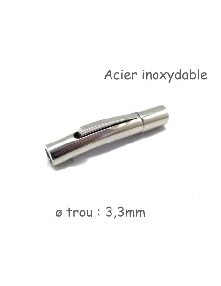 Fermoir clip argenté en acier inoxydable pour cuir rond 3mm