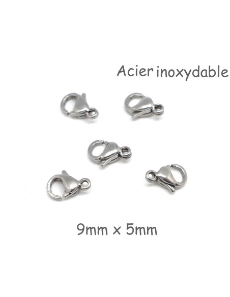Fermoir mousqueton en acier inoxydable 9mm x 5mm