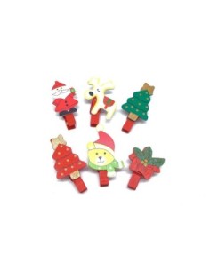 petite pince à linge Noël en bois père Noël, sapin, rennes, houx, ourson