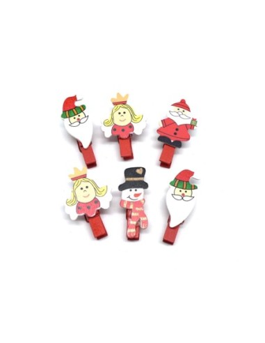petite pince à linge Noël en bois père Noël, fillette, botte, bonhomme de neige
