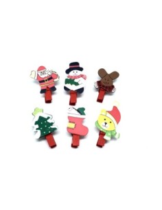 petite pince à linge Noël en bois père Noël, bonhomme de neige, sapin, botte, ourson, lapin