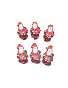 petite pince à linge Noël en bois 45mm : 2 modèles assortis de Père Noël étoile et sapin