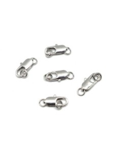 Fermoir mousqueton 14mm rectangle arrondi en métal argenté avec 2 anneaux fermés