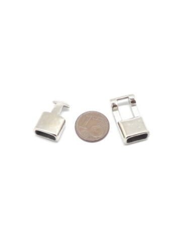 Fermoir T embout pour lanière de 10mm x 4,5mm en métal argenté non uniforme