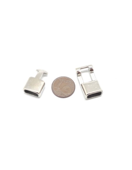 Fermoir T embout pour lanière de 10mm x 4,5mm en métal argenté non uniforme