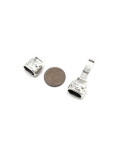 Fermoir à clip pour cuir regaliz ou 2 cordons de 6mm souple en métal argenté martelé 2