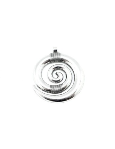 Grand pendentif rond spirale escargot en métal argenté
