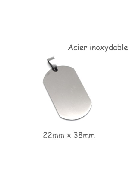 Pendentif plaque à graver message argenté en métal acier inoxydable 22mm x 38mm