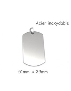 Pendentif plaque argenté à graver message en métal acier inoxydable 29mm x 51mm