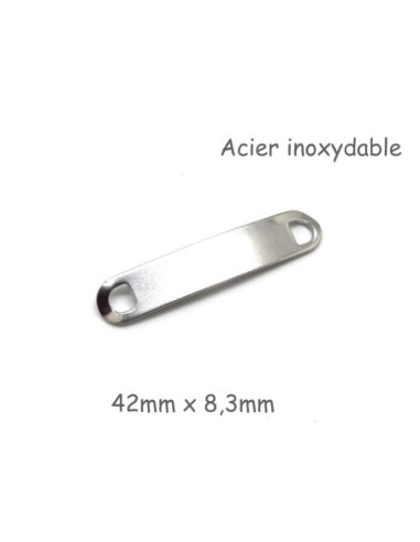 Perle connecteur bracelet à graver argenté en métal acier inoxydable 42mm x 8mm