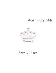 breloque couronne argenté en acier inoxydable