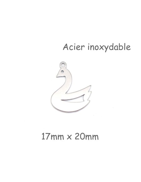 breloque cygne, canardé argenté en acier inoxydable