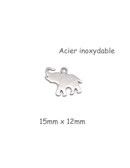 breloque éléphant argenté en acier inoxydable