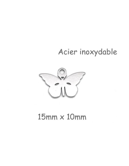 4 breloques papillon argenté en acier inoxydable