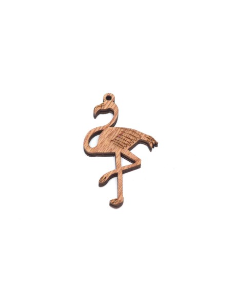 Pendentif flamant rose en bois couleur marron scrapbooking 65mm x 38mm
