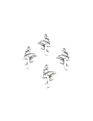 Breloque flamant rose en métal argenté