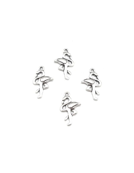 Breloque flamant rose en métal argenté