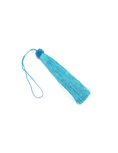pompon bleu ciel doux et brillant avec noeud chapeau 15cm