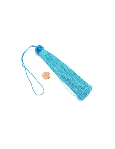 pompon bleu ciel doux et brillant avec noeud chapeau 15cm