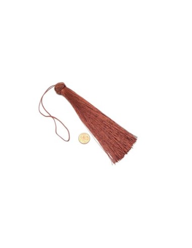 grand pompon marron acajou doux et brillant avec noeud chapeau 15cm