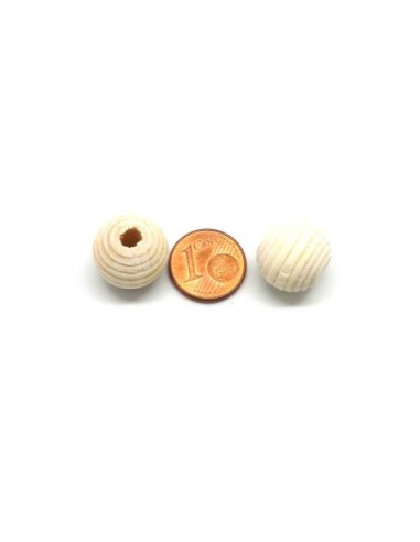 perle en bois ronde strié 15mm de couleur bois naturel, beige