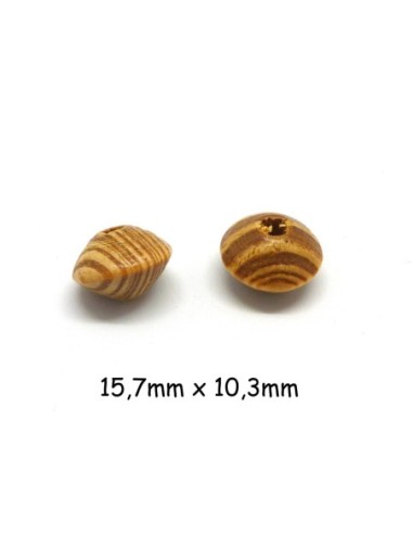 perle en bois soucoupe 16mm de couleur marron noisette rayé