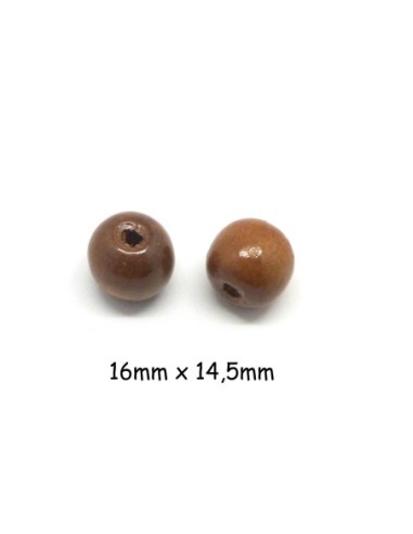 perle en bois ronde 16mm de couleur marron chatain noisette à gros trou