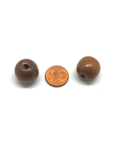 perle bois ronde 16mm marron chatain noisette à gros trou