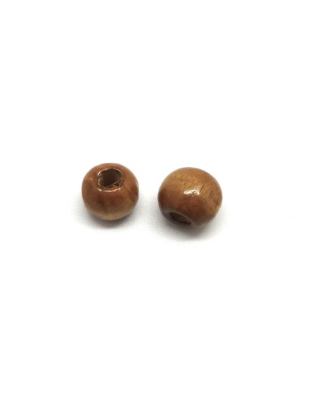 Perle bois 16mm ronde marron noisette à gros trou pas chère
