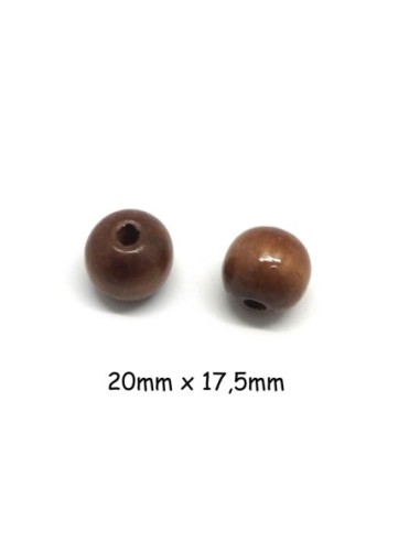 perle en bois ronde 20mm de couleur marron chatain noisette à gros trou