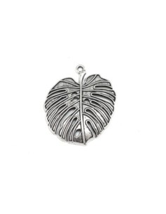 Pendentif feuille de palmier en métal argenté 41mm x 34mm