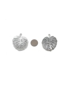 Pendentif feuille de palmier en métal argenté 41mm x 34mm 2