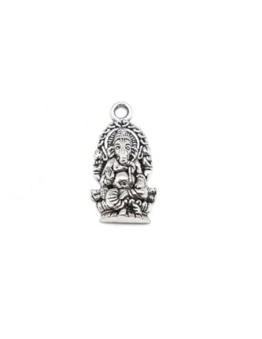 breloque Dieu Ganesh avec sa tête d'éléphant et ses 4 bras en métal argenté travaillé