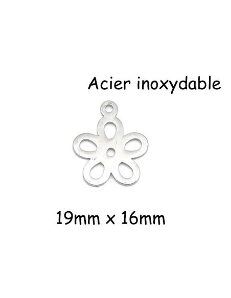 breloque fleur argenté en acier inoxydable