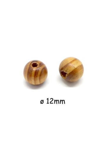 perle en bois ronde 12mm marron noisette rayé à gros trou