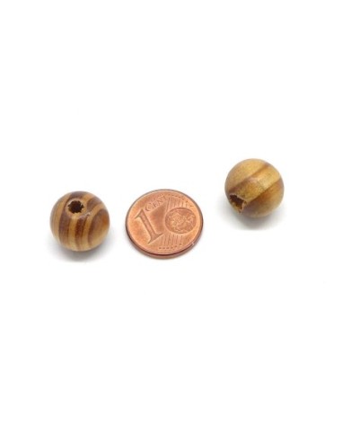 perle en bois ronde 12mm marron noisette rayé à gros trou