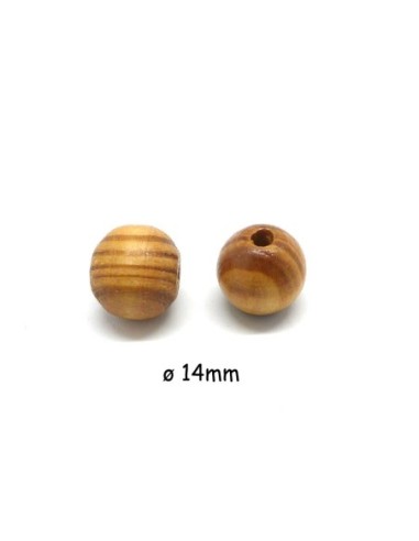 perle en bois ronde 14mm marron noisette rayé à gros trou
