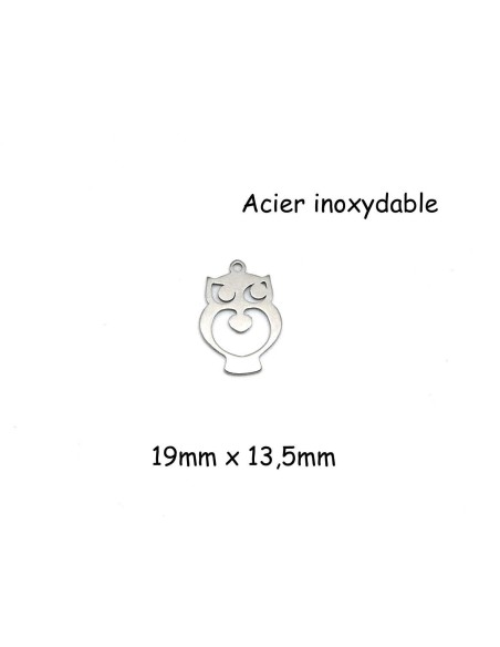breloque hibou argenté en acier inoxydable