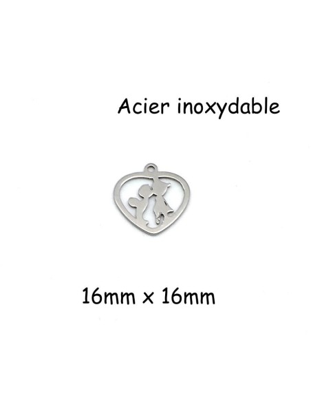 breloque coeur ange argenté en acier inoxydable