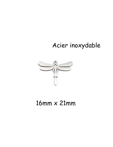 breloque libellule métal argenté en acier inoxydable