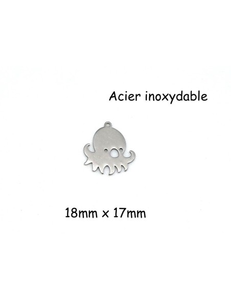 breloque pieuvre métal argenté en acier inoxydable