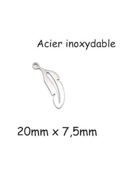 breloque plume argenté en acier inox